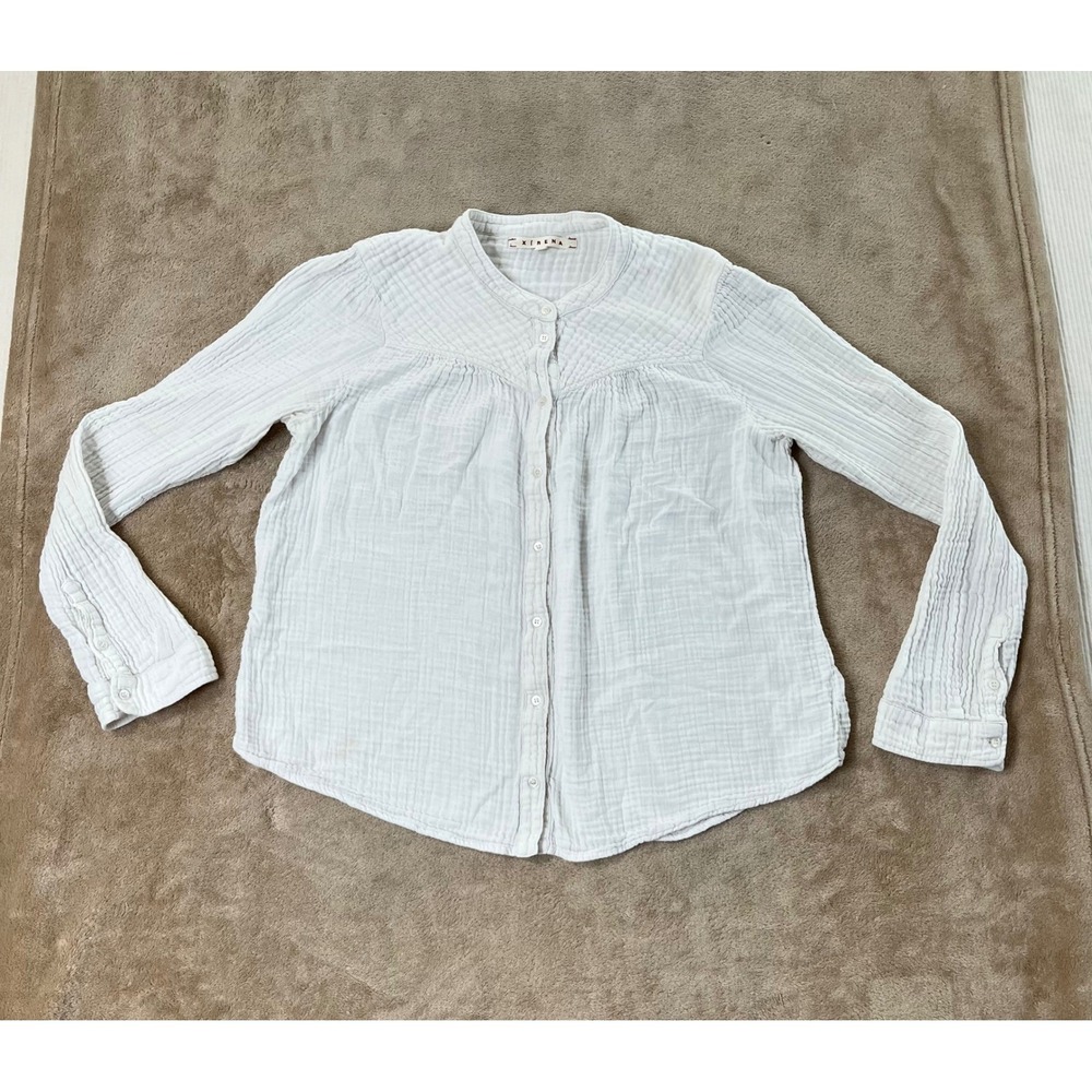 Xirena Double Gauze Quilted Yoke Blouse Women's Medium White Cotton Top